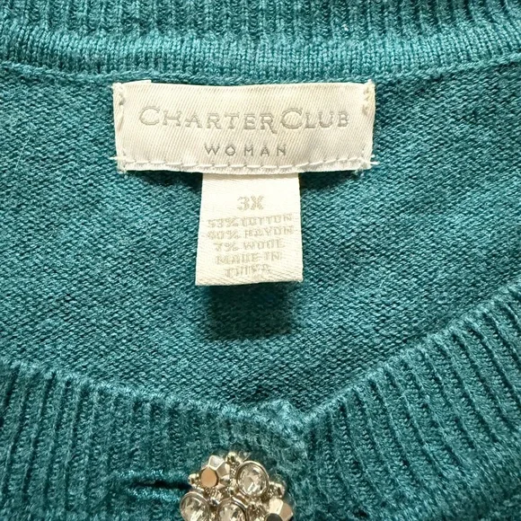 Charter Club Teal Cardigan with Cute Buttons - Picture 3 of 4